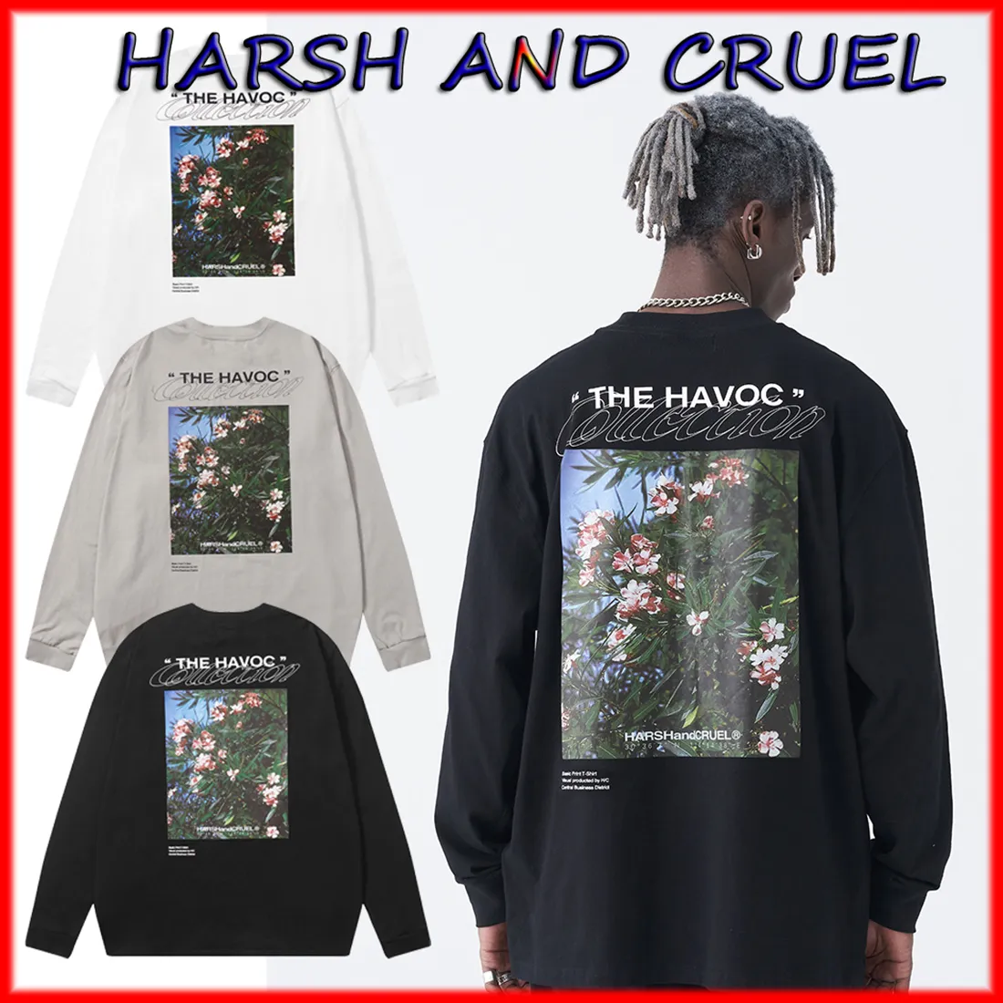 HARSH AND CRUEL  |Crew Neck Flower Patterns Unisex Street Style Long Sleeves