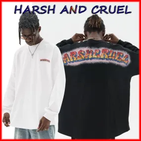 HARSH AND CRUEL  |Crew Neck Unisex Street Style Long Sleeves Cotton Oversized