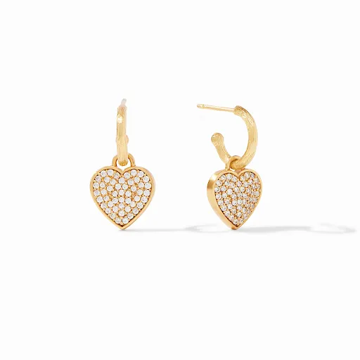 Heart Pave Hoop & Charm Earring Gold White Cubic Zirconia by Julie Vos