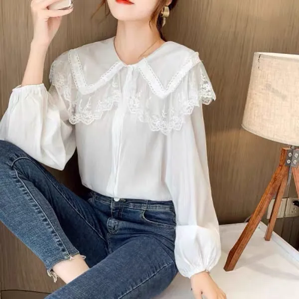 Helena Lace Collar Long Sleeve Shirt