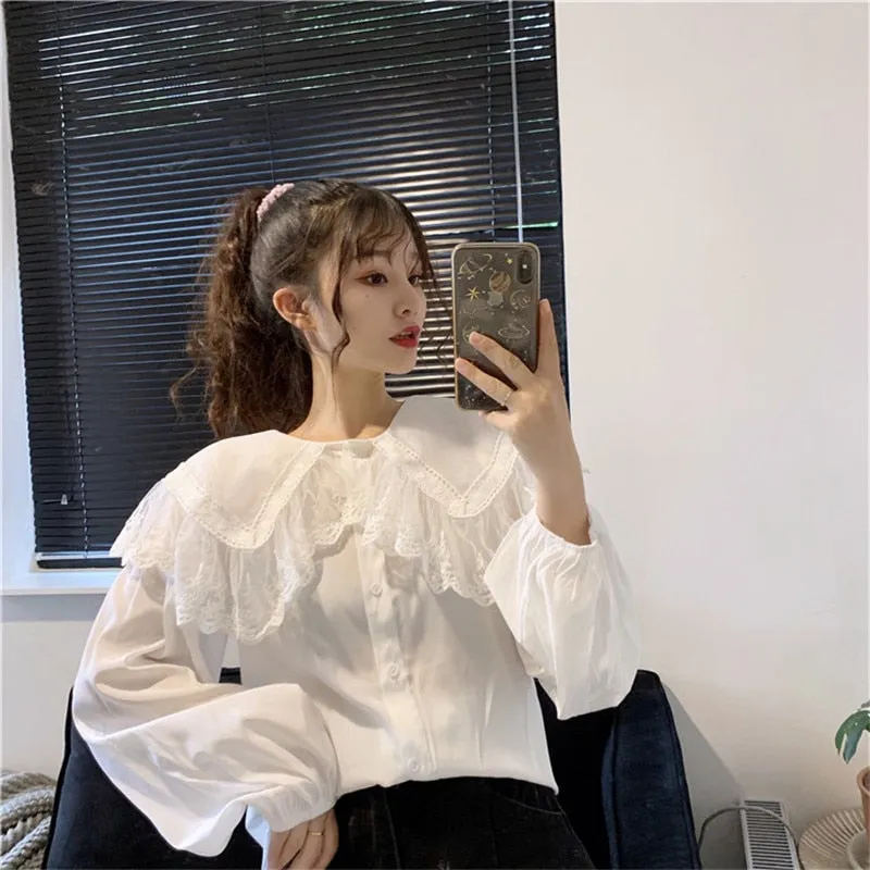 Helena Lace Collar Long Sleeve Shirt