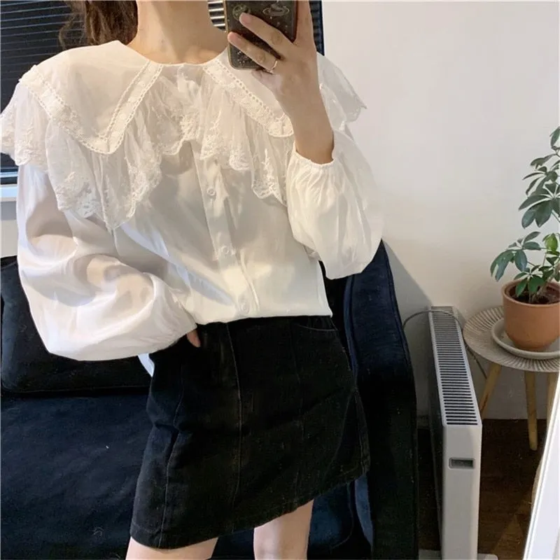 Helena Lace Collar Long Sleeve Shirt