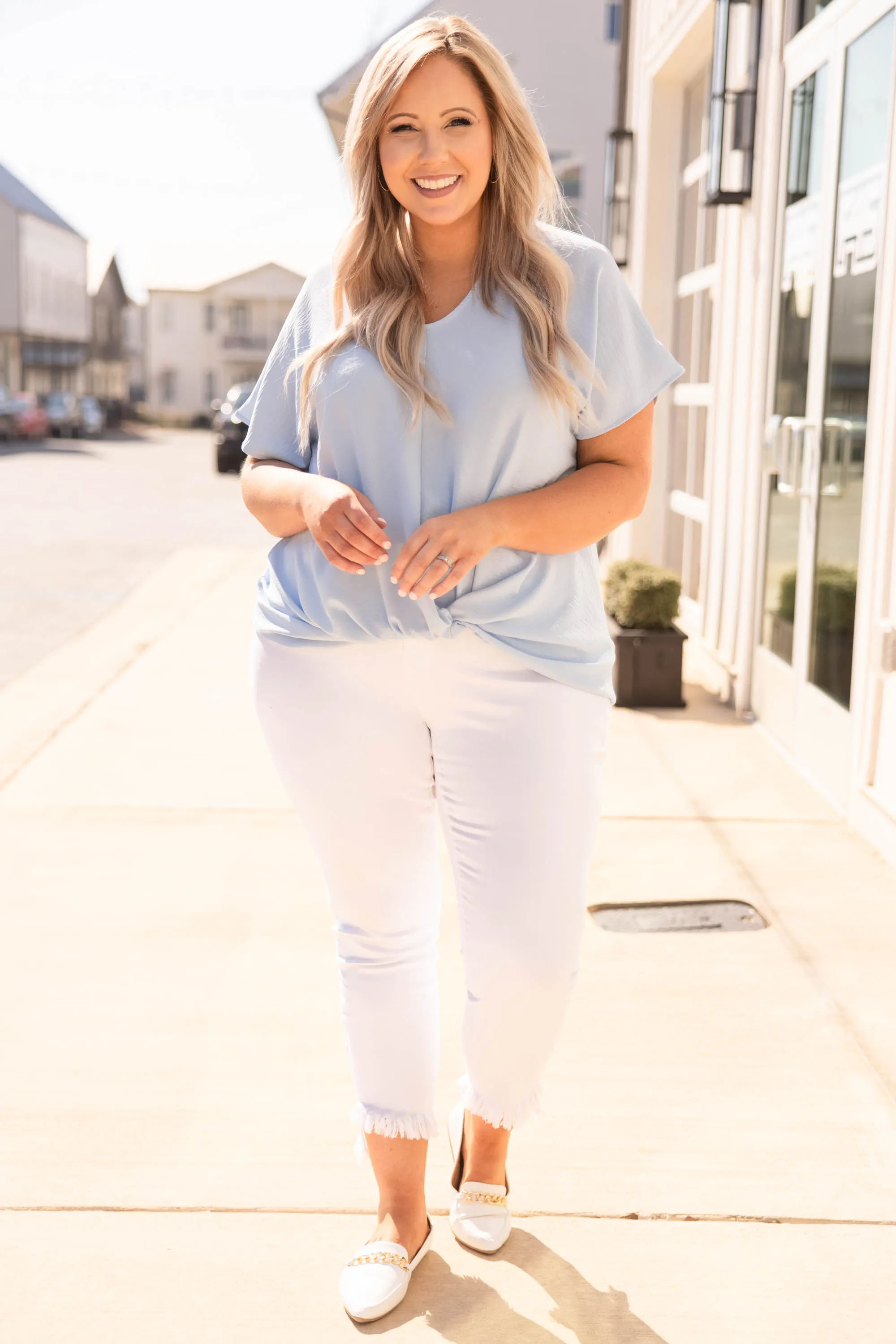 Hiding My Heart Blouse, Powder Blue