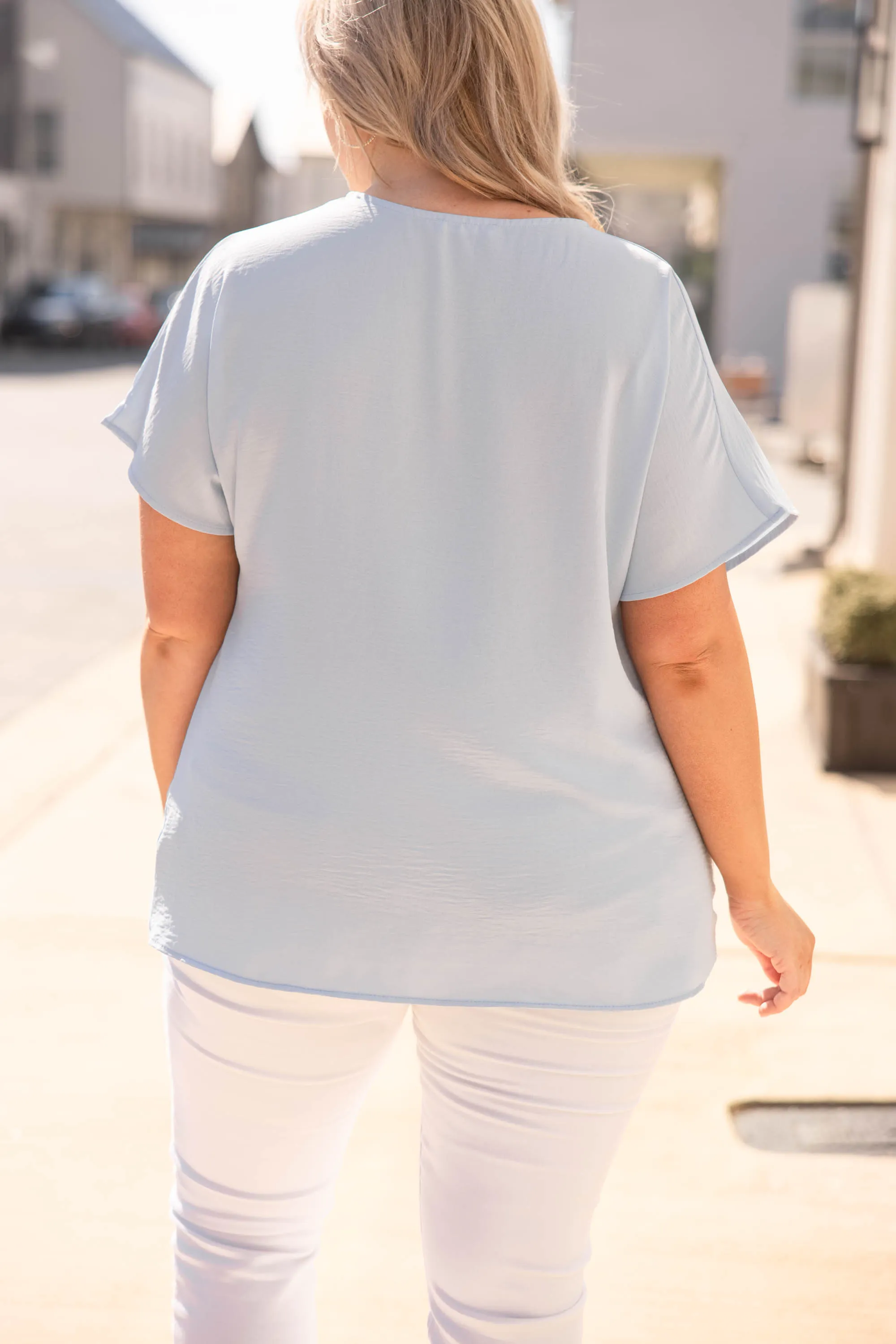 Hiding My Heart Blouse, Powder Blue