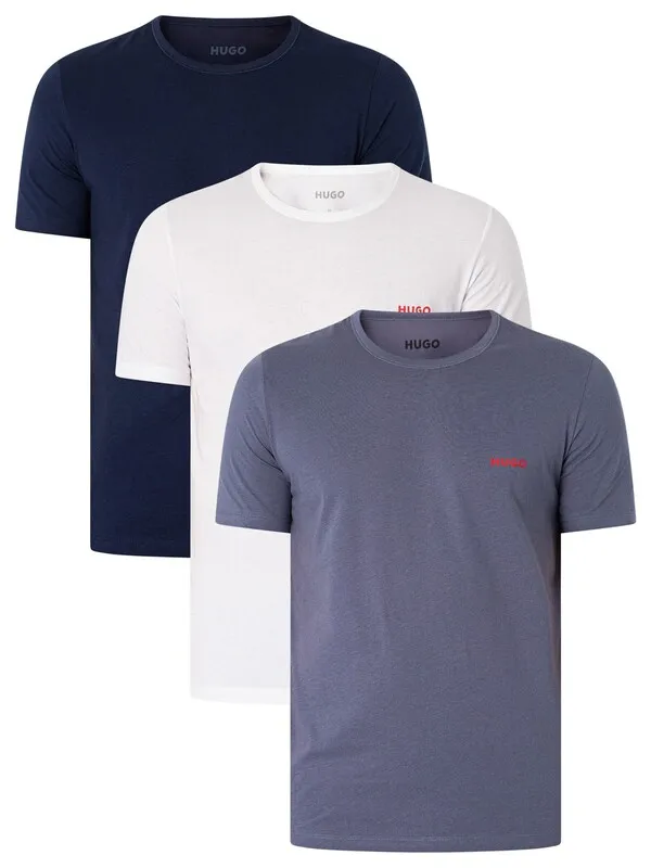 HUGO 3 Pack Lounge Crew T-Shirts - Open White/Navy/Black