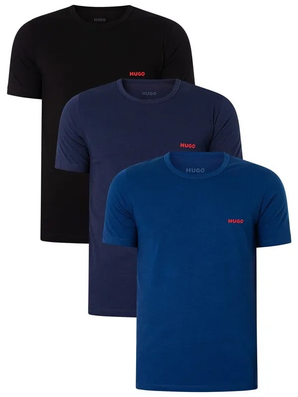 HUGO 3 Pack Lounge T-Shirts - Black/Dark Blue/Navy