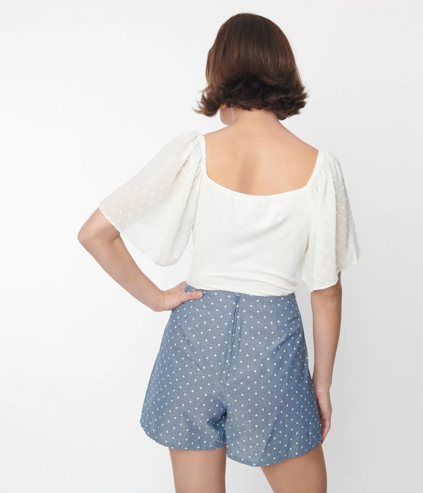 Ivory Swiss Dot Flutter Sleeve Top