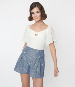 Ivory Swiss Dot Flutter Sleeve Top