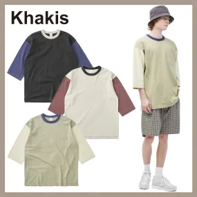 Khakis  |Unisex Street Style U-Neck Bi-color Cropped Long Sleeves