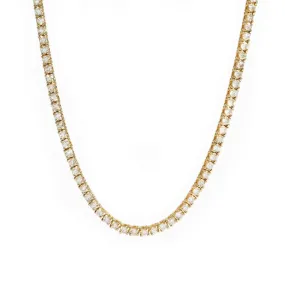 Large 14K Gold and Diamond Tennis Necklace 4-Prong Setting