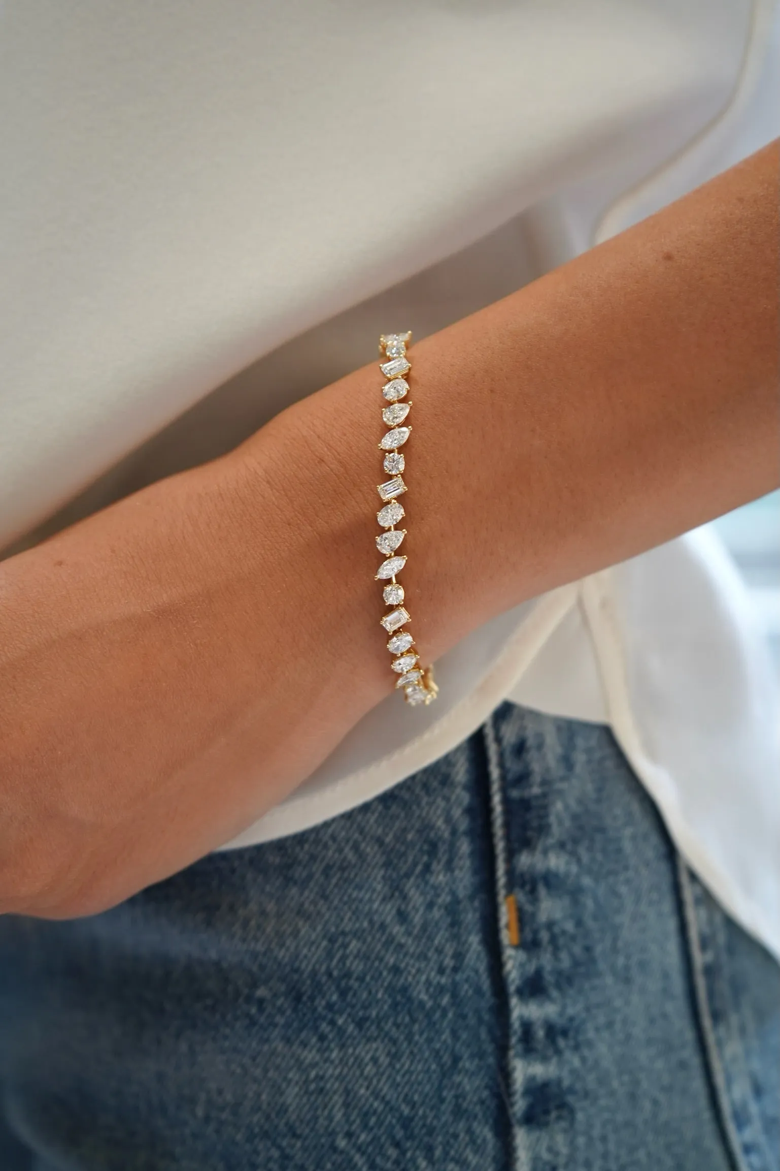 Large Multi-Shape Slant Diamond Bracelet