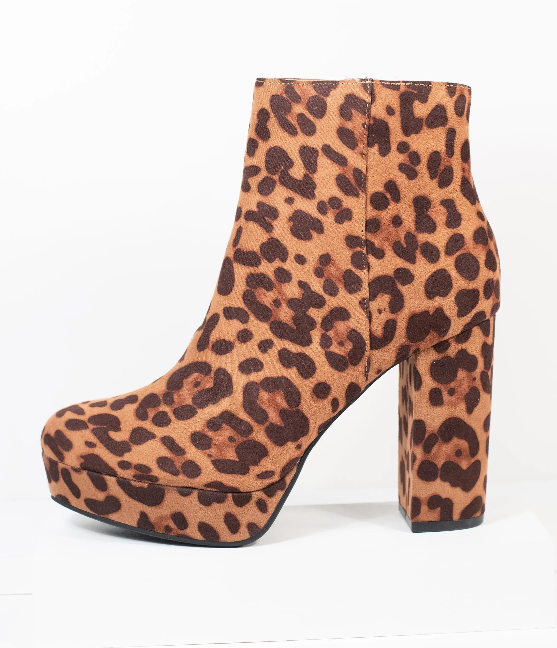 Leopard Print Suede Platform Heel Booties