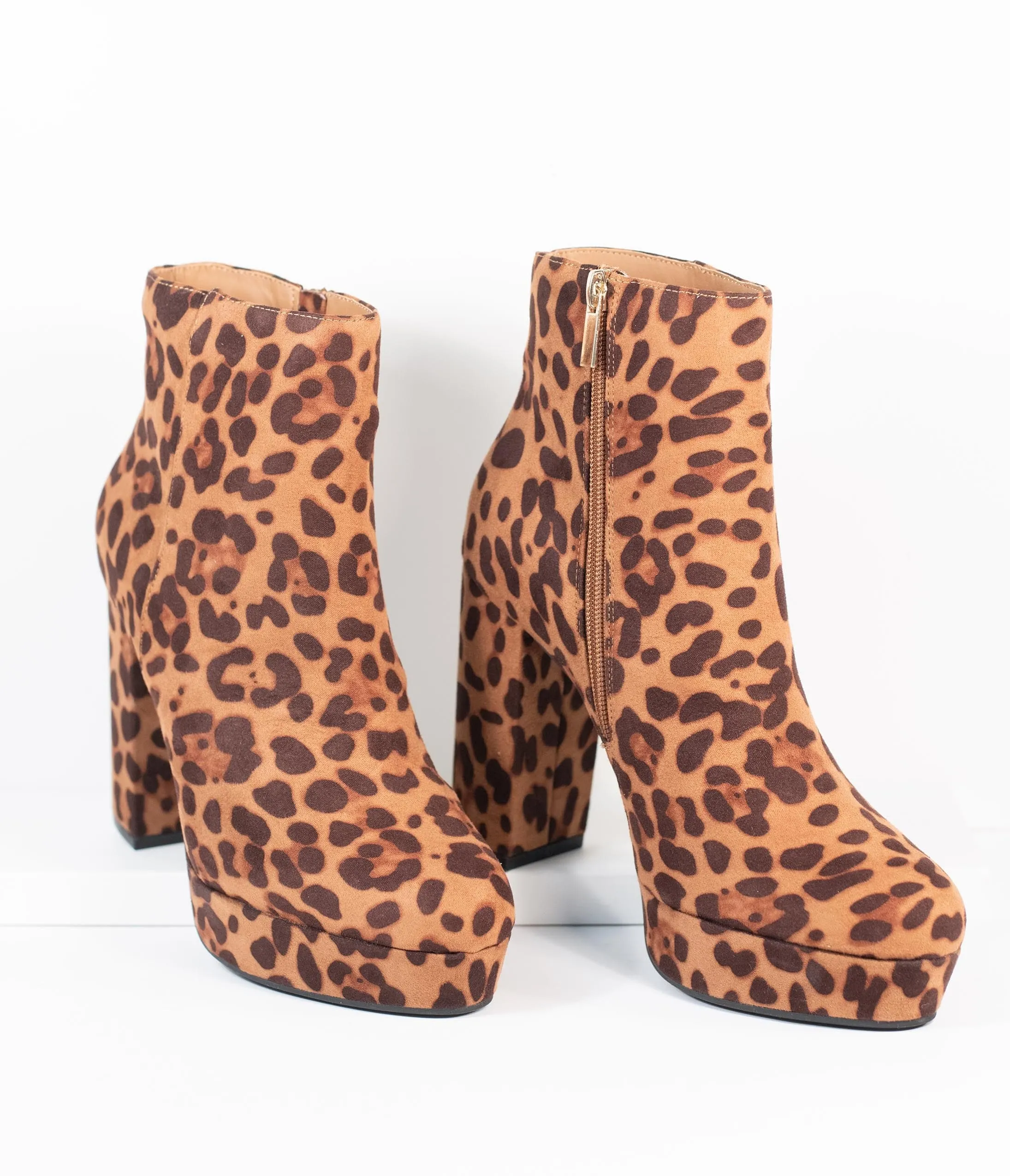 Leopard Print Suede Platform Heel Booties