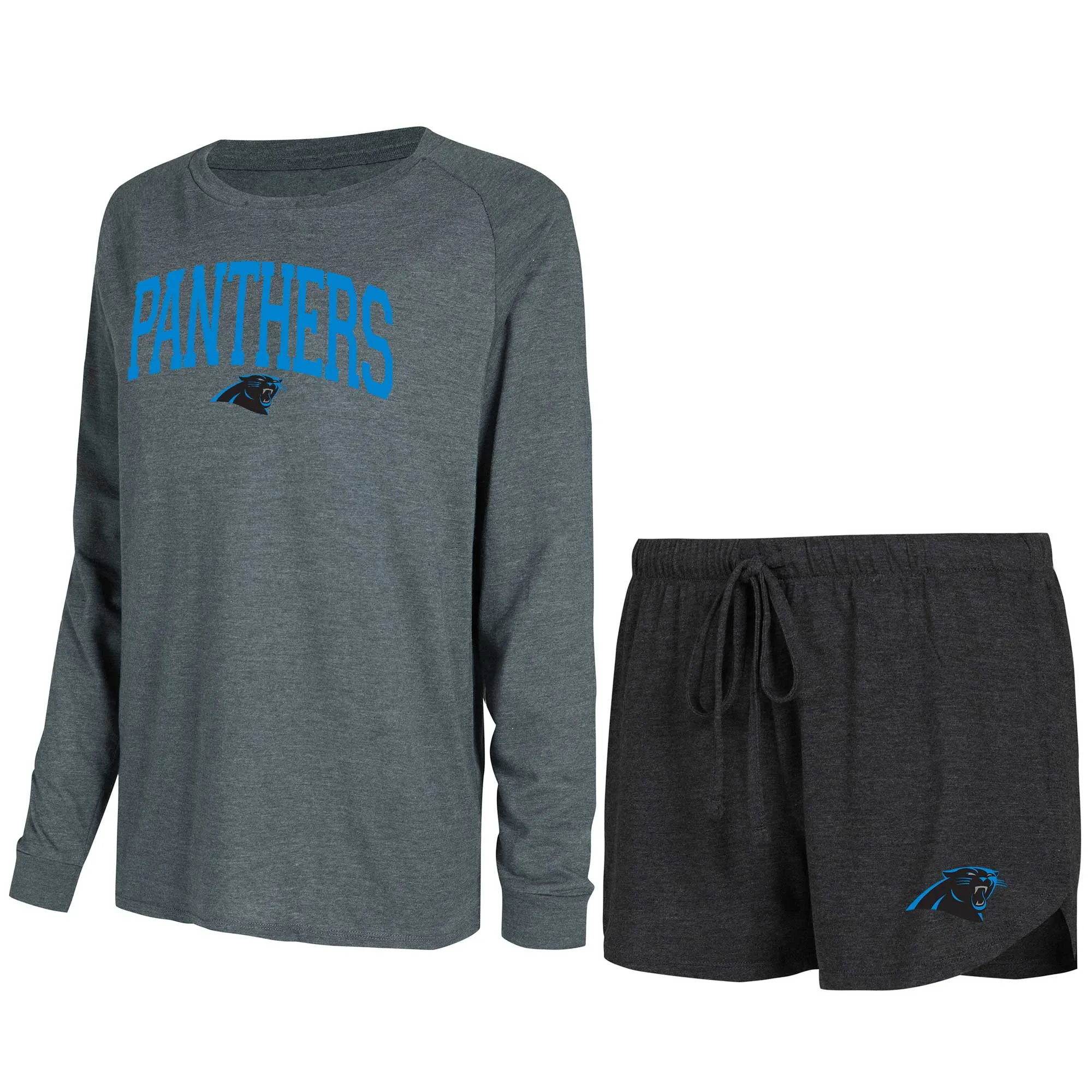 Lids Women's Concepts Sport Black/Charcoal Carolina Panthers Raglan Long Sleeve T-Shirt & Shorts Lounge Set