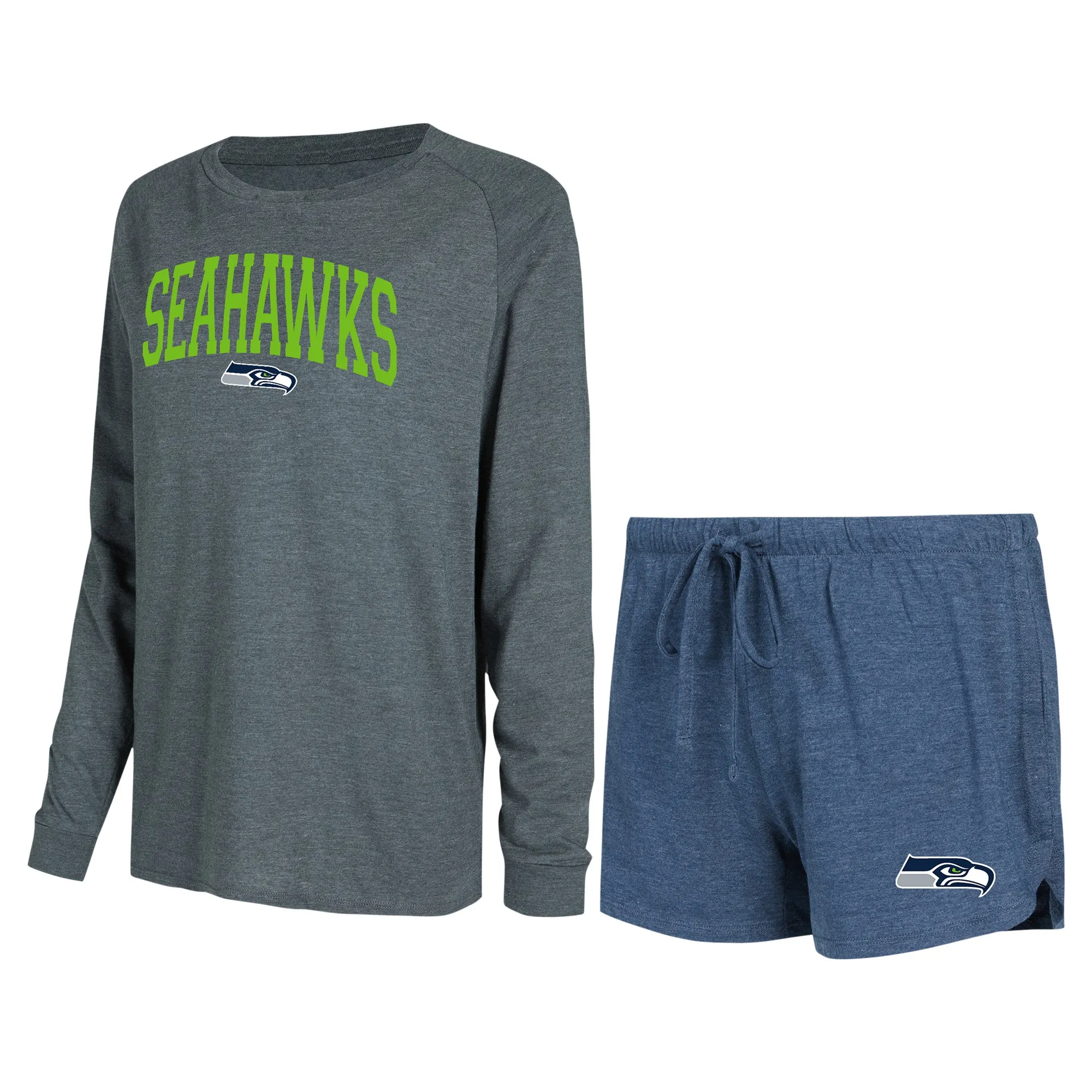 Lids Women's Concepts Sport Navy/Charcoal Seattle Seahawks Raglan Long Sleeve T-Shirt & Shorts Lounge Set