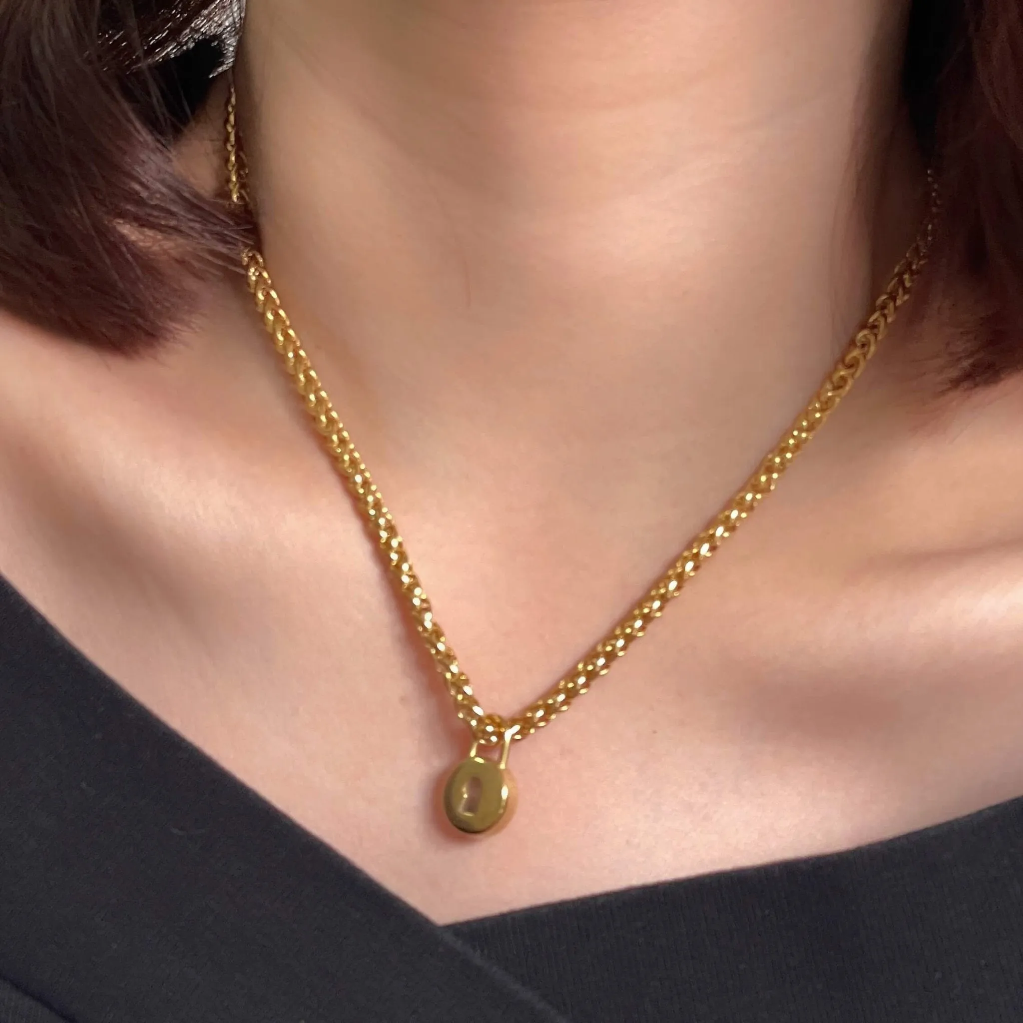 Lock Wheat Chain Necklace Gold