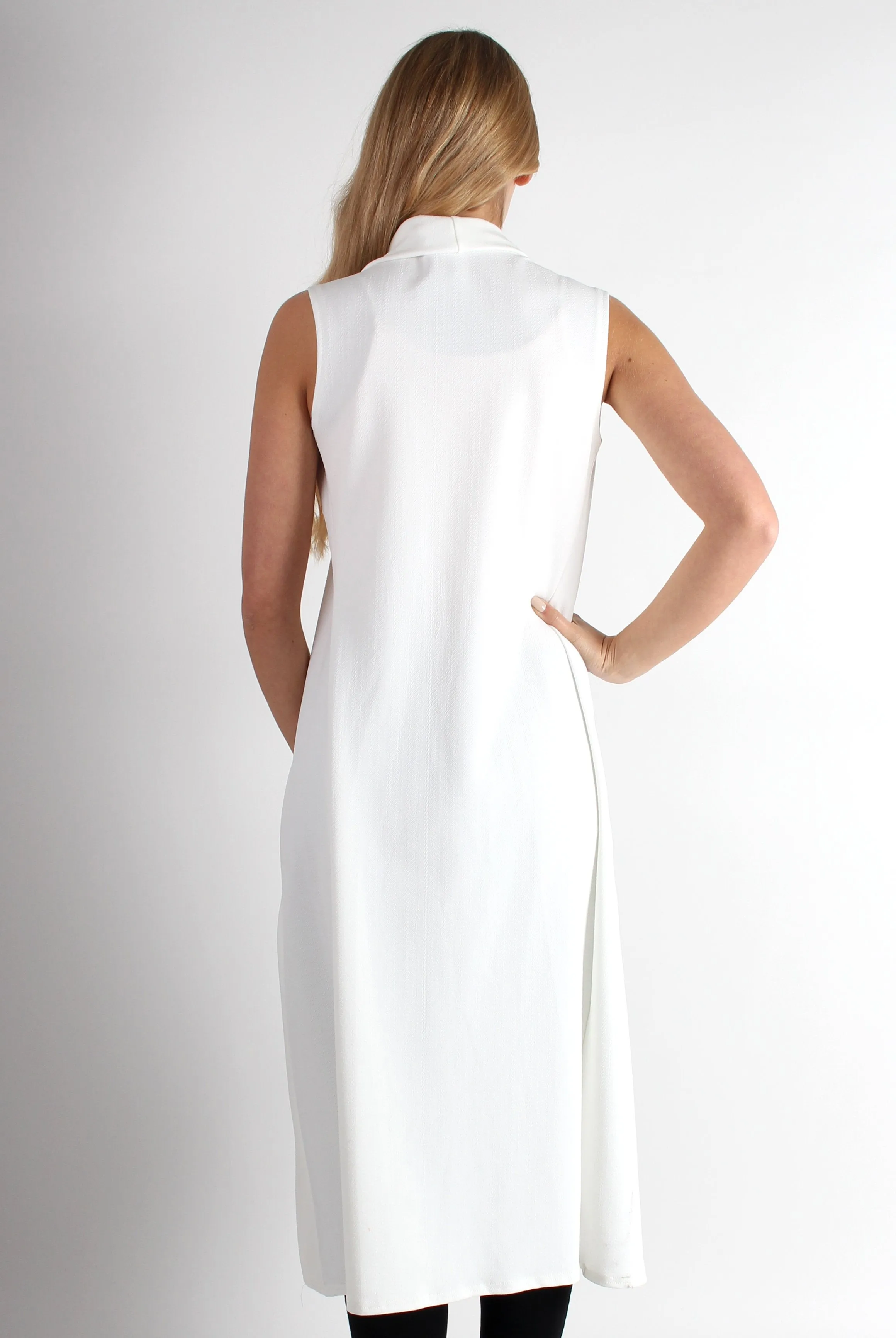 Lucy White Long Sleeveless Jacket