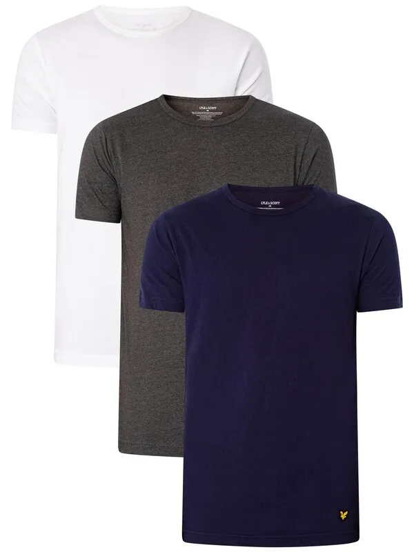 Lyle & Scott 3 Pack Maxwell Lounge Crew T-Shirts - White/Dark Grey/Navy