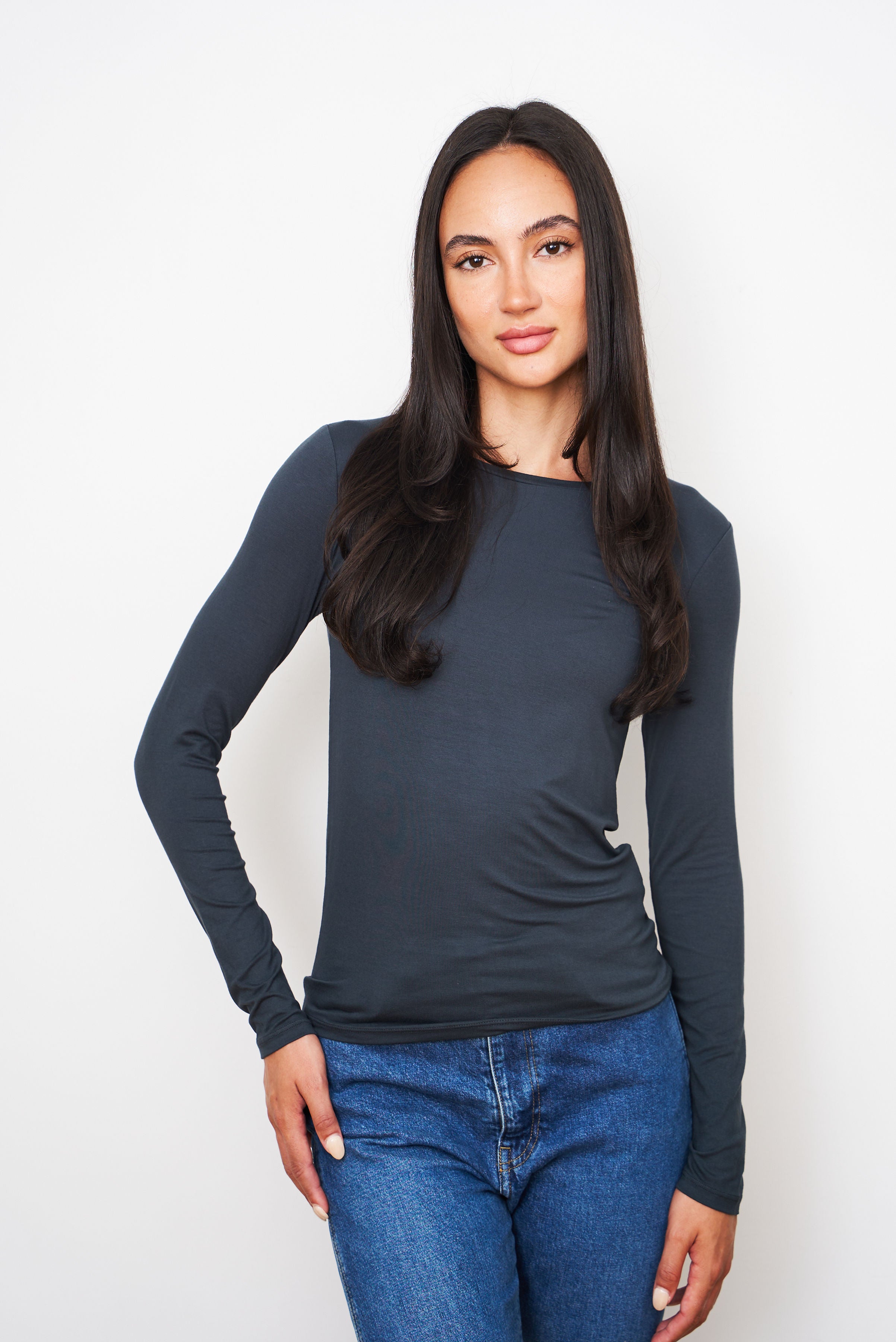 Majestic Soft Touch Long Sleeve Crewneck in Crepuscule