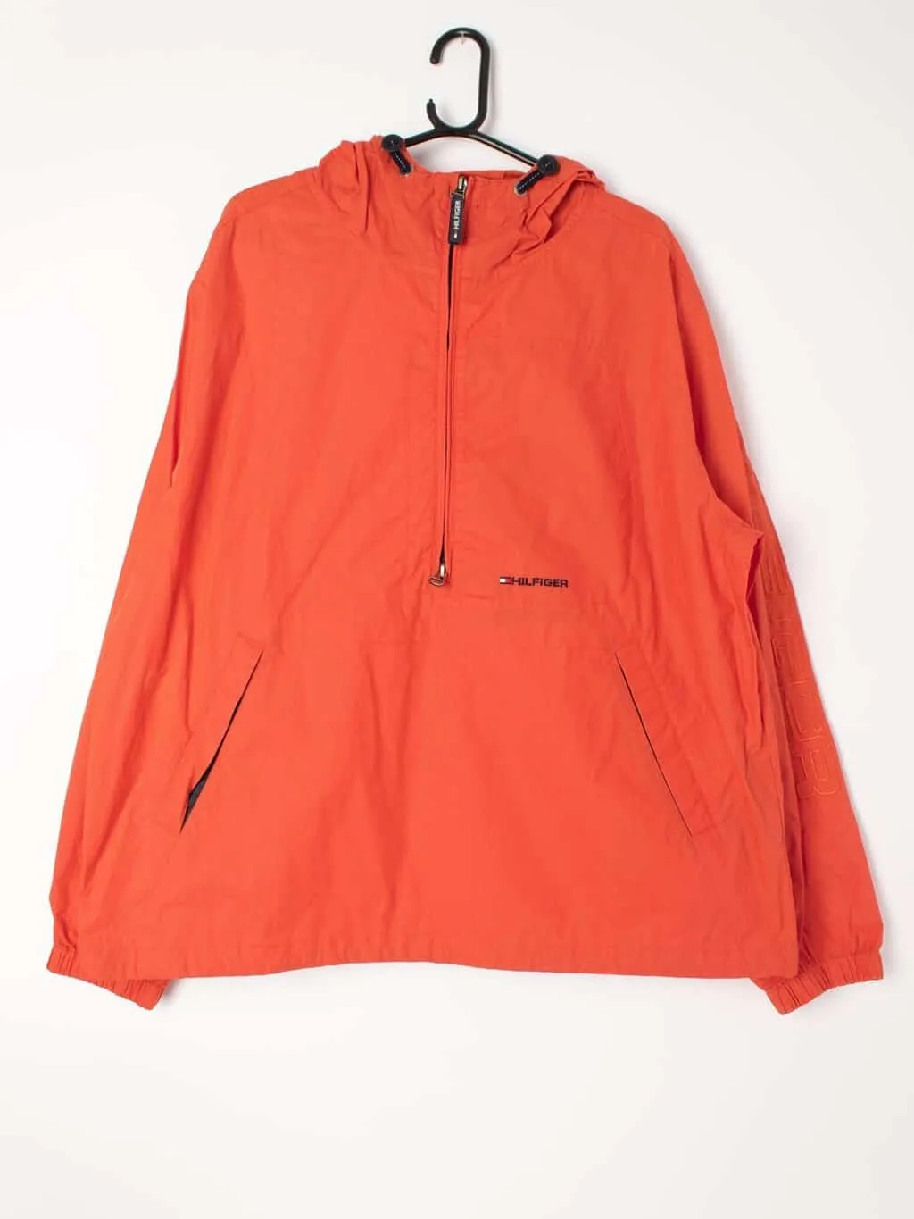 Mens Tommy Hilfiger jacket in orangey red with hood and quarter zip – XL / 2XL