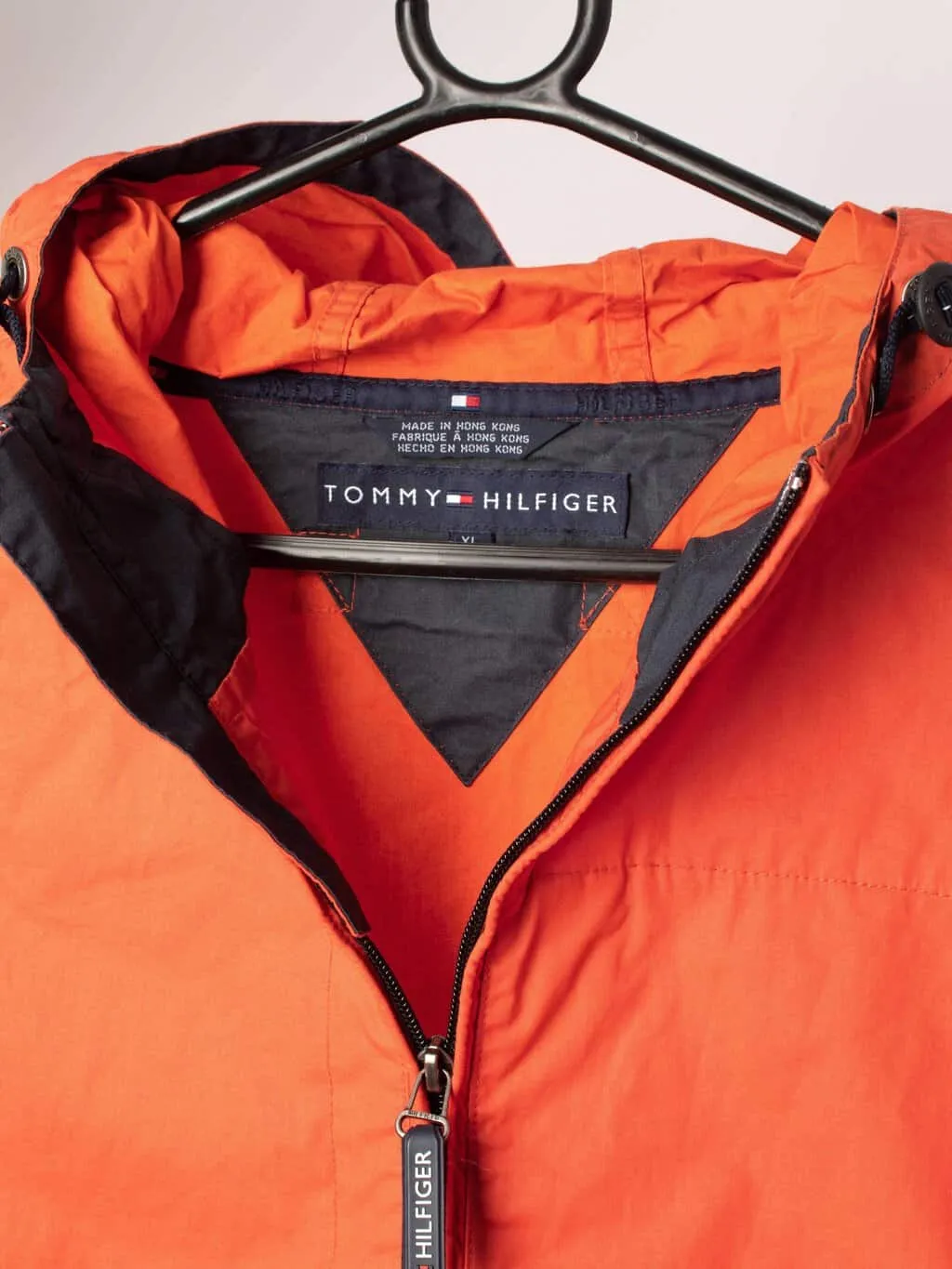 Mens Tommy Hilfiger jacket in orangey red with hood and quarter zip – XL / 2XL