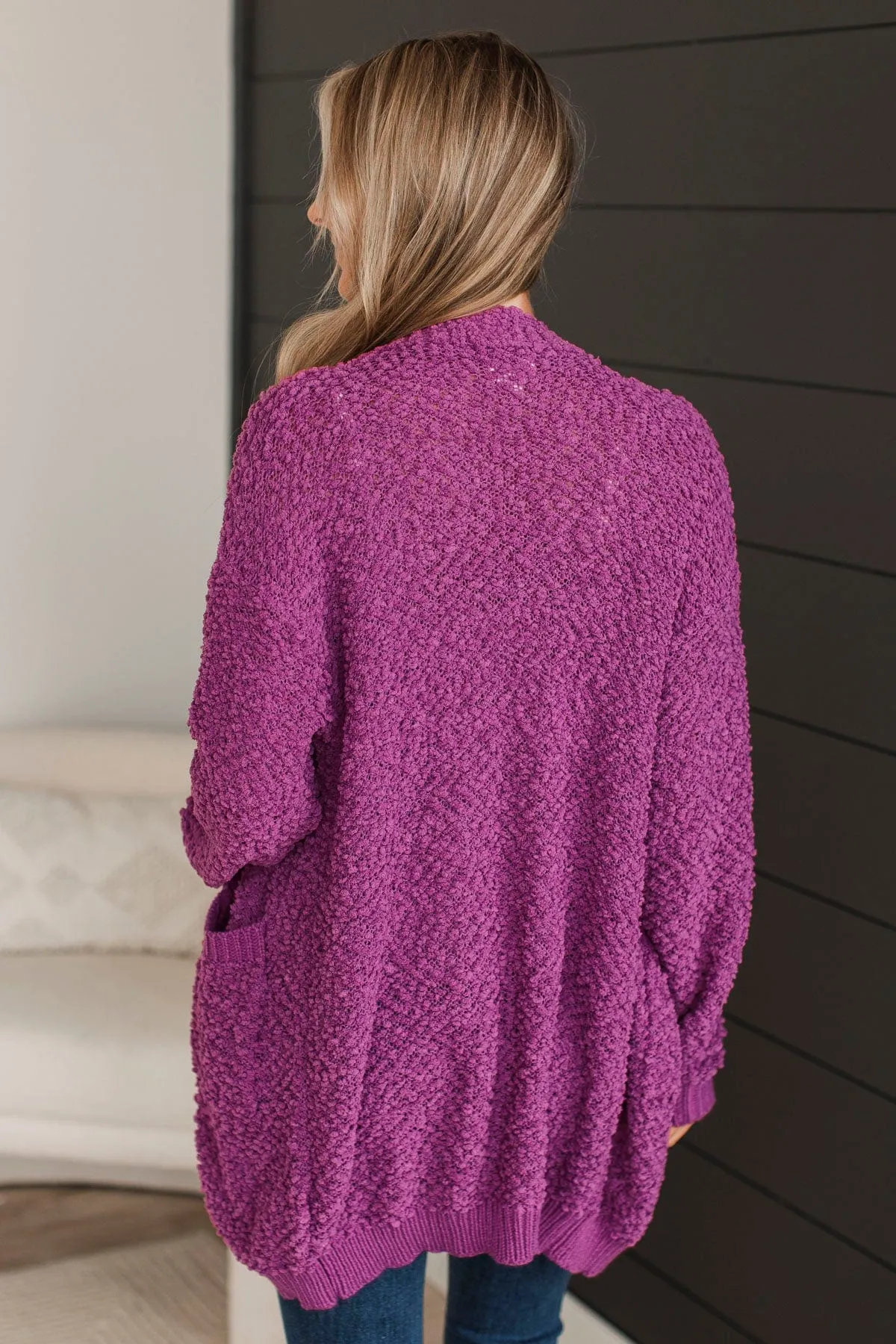 Movie Date Popcorn Knit Cardigan- Deep Orchid