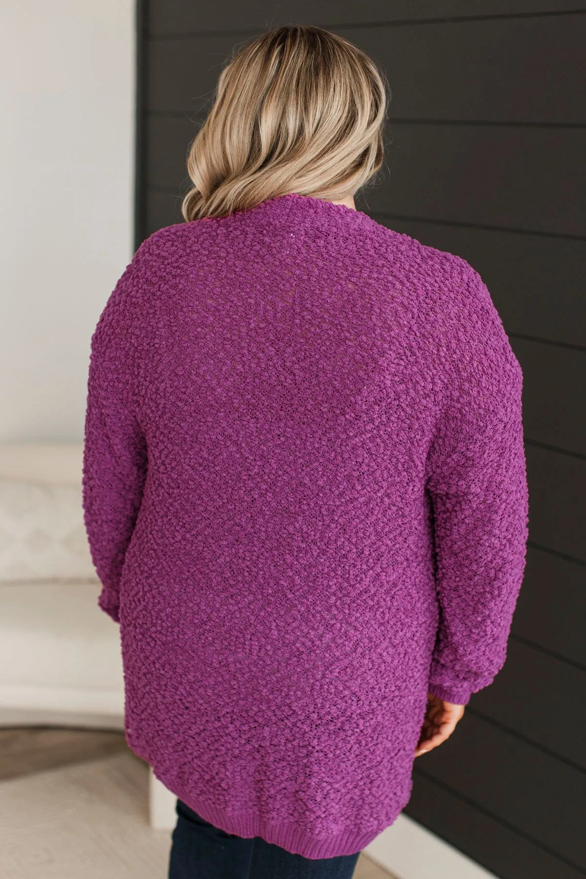 Movie Date Popcorn Knit Cardigan- Deep Orchid