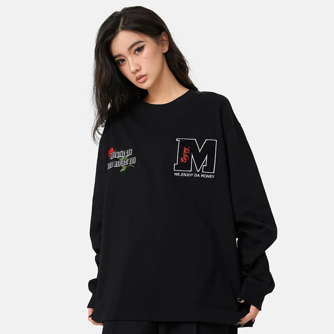 MR. ENJOY DA MONEY  |Crew Neck Flower Patterns Unisex Street Style Long Sleeves