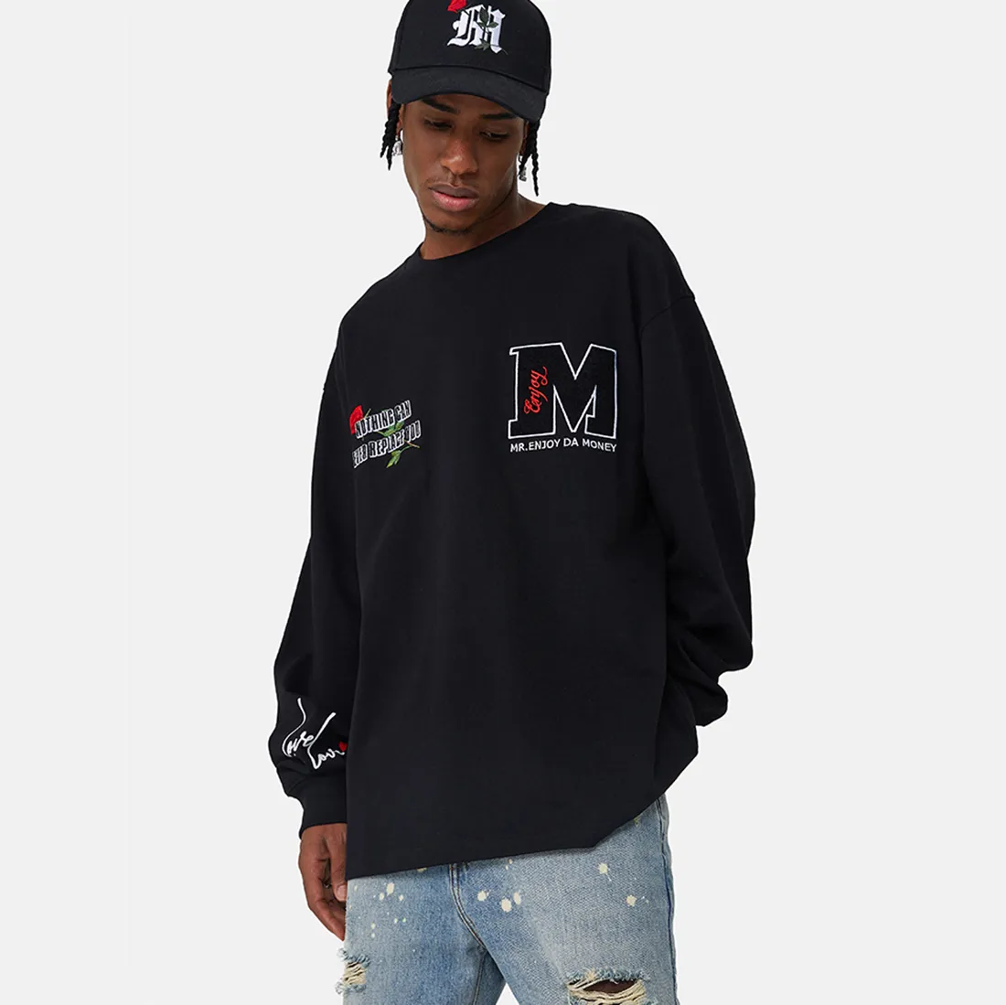 MR. ENJOY DA MONEY  |Crew Neck Flower Patterns Unisex Street Style Long Sleeves