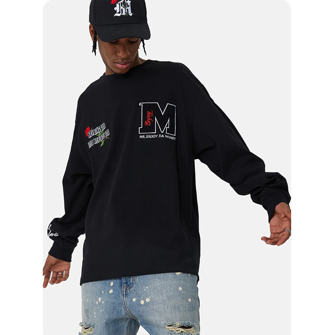 MR. ENJOY DA MONEY  |Crew Neck Flower Patterns Unisex Street Style Long Sleeves