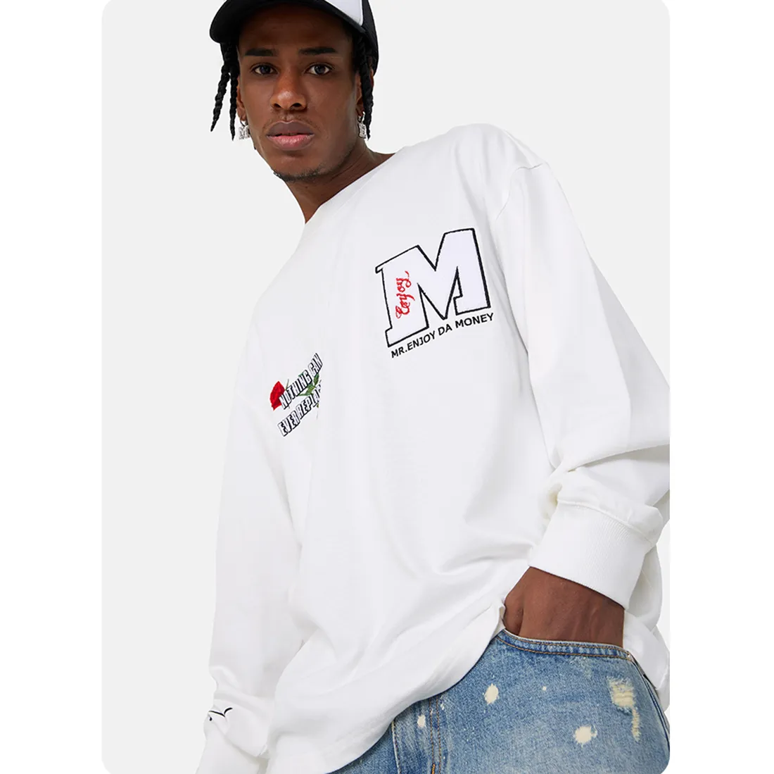 MR. ENJOY DA MONEY  |Crew Neck Flower Patterns Unisex Street Style Long Sleeves