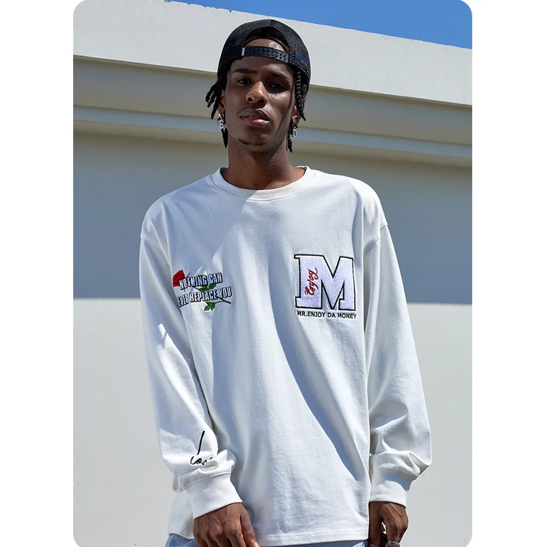 MR. ENJOY DA MONEY  |Crew Neck Flower Patterns Unisex Street Style Long Sleeves