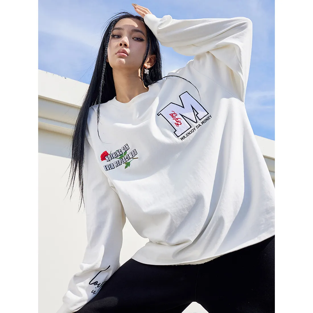 MR. ENJOY DA MONEY  |Crew Neck Flower Patterns Unisex Street Style Long Sleeves