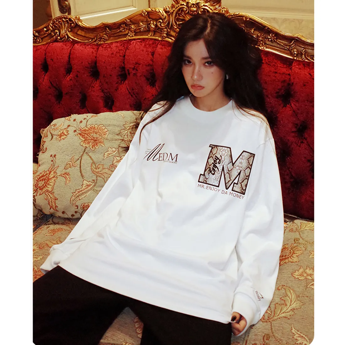 MR. ENJOY DA MONEY  |Crew Neck Unisex Street Style Long Sleeves Cotton Python