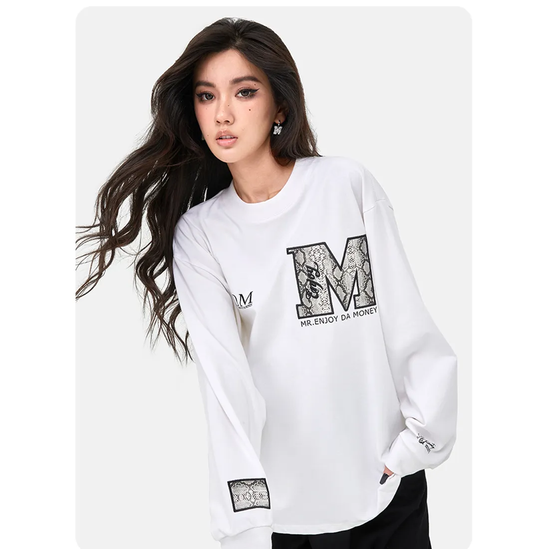 MR. ENJOY DA MONEY  |Crew Neck Unisex Street Style Long Sleeves Cotton Python