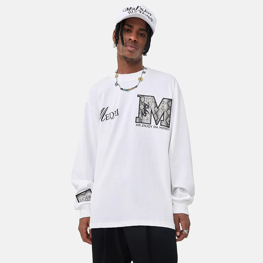 MR. ENJOY DA MONEY  |Crew Neck Unisex Street Style Long Sleeves Cotton Python