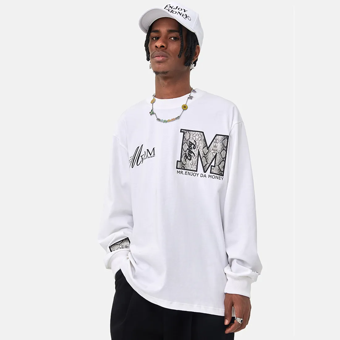 MR. ENJOY DA MONEY  |Crew Neck Unisex Street Style Long Sleeves Cotton Python