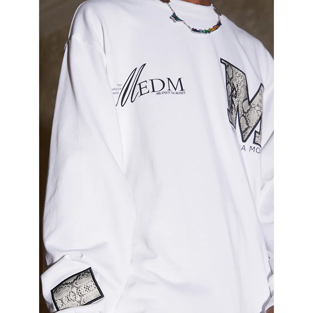 MR. ENJOY DA MONEY  |Crew Neck Unisex Street Style Long Sleeves Cotton Python