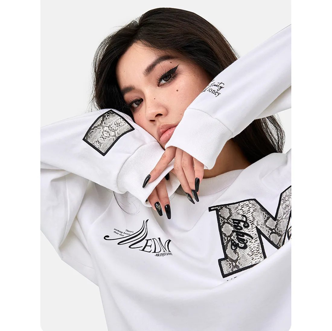 MR. ENJOY DA MONEY  |Crew Neck Unisex Street Style Long Sleeves Cotton Python