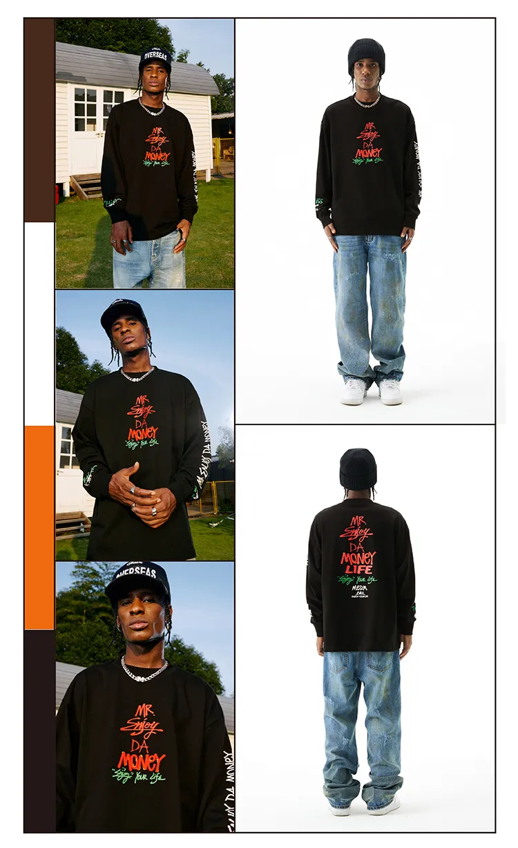 MR. ENJOY DA MONEY  |Crew Neck Unisex Sweat Street Style Long Sleeves Cotton