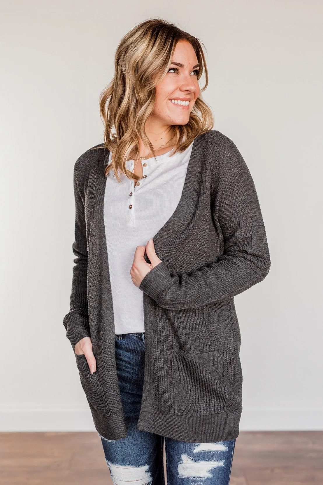 Need Some Time Away Knit Cardigan- Charcoal