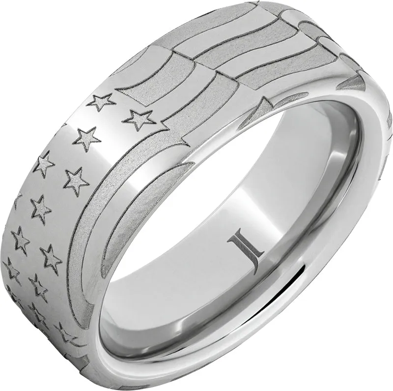 Old Glory - Serinium Men's Ring with American Flag Engraving