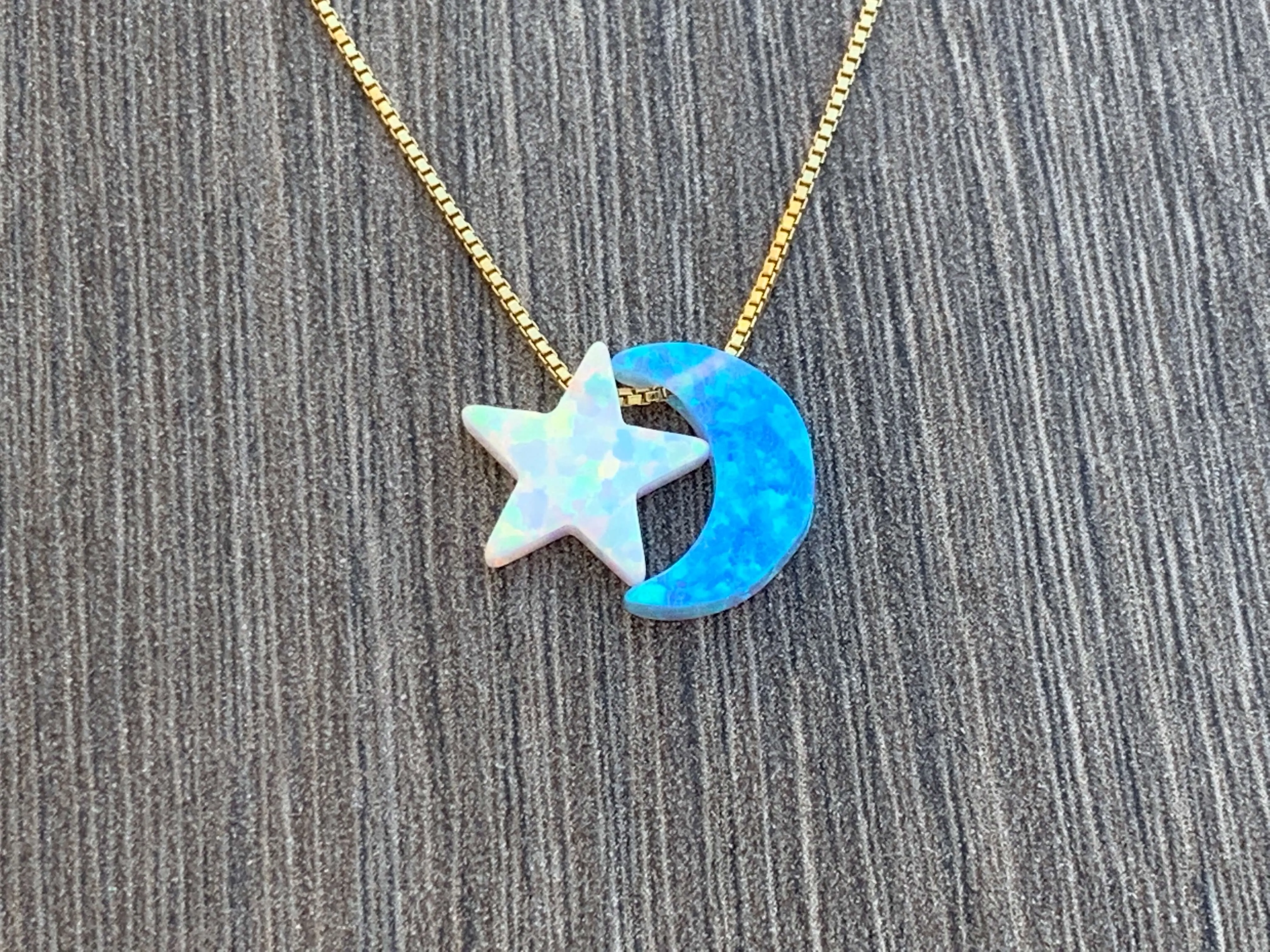 Opal Moon & Star 14kt Gold Filled Necklace