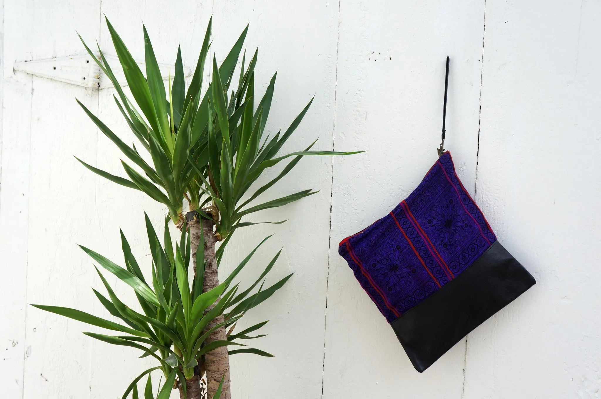 Patong Purple Large Clutch in Black Leather