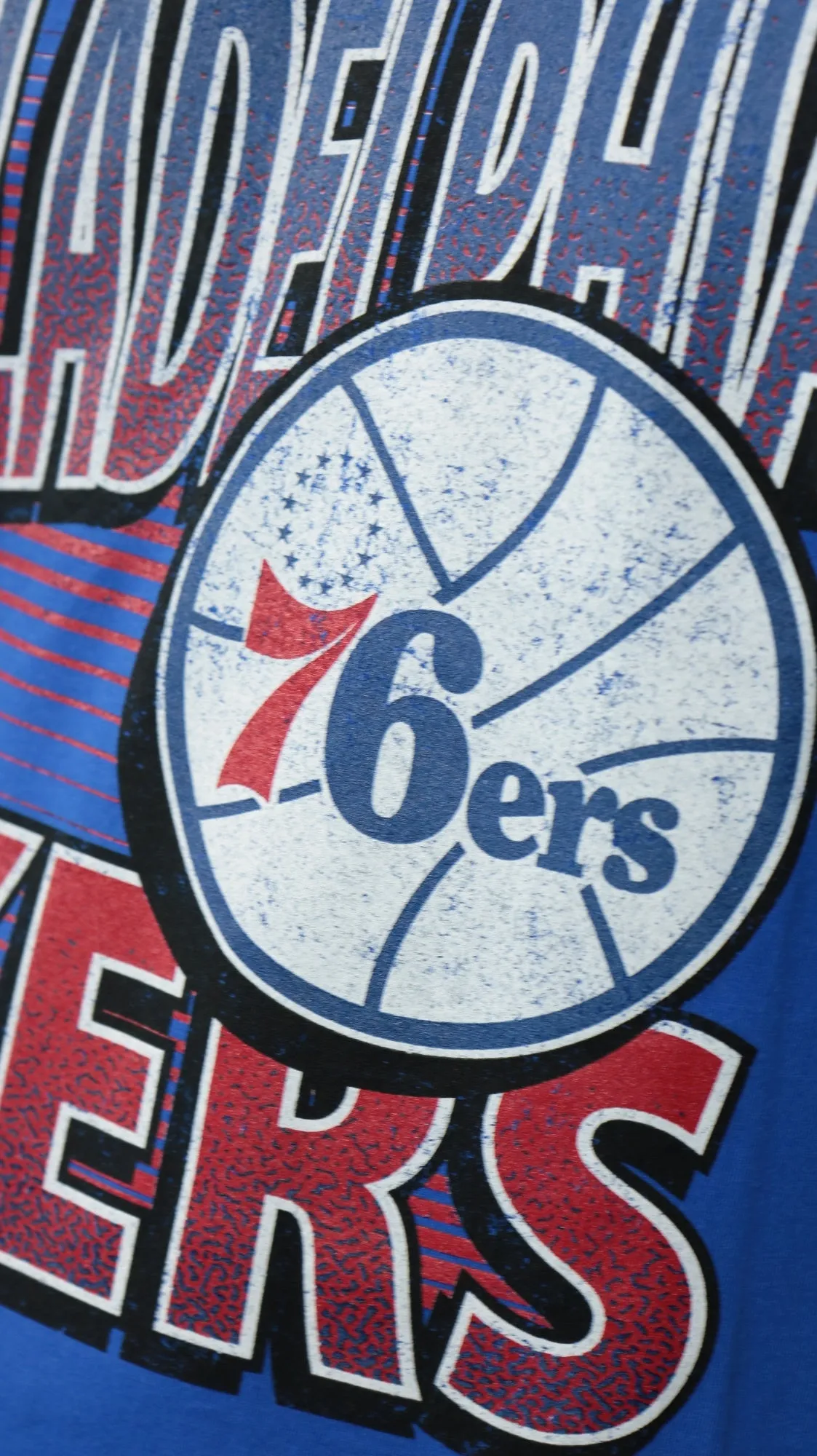 Philadelphia 76ers NBA Hardwood Classics Incline Stacked Tee | Royal Blue T-shirt