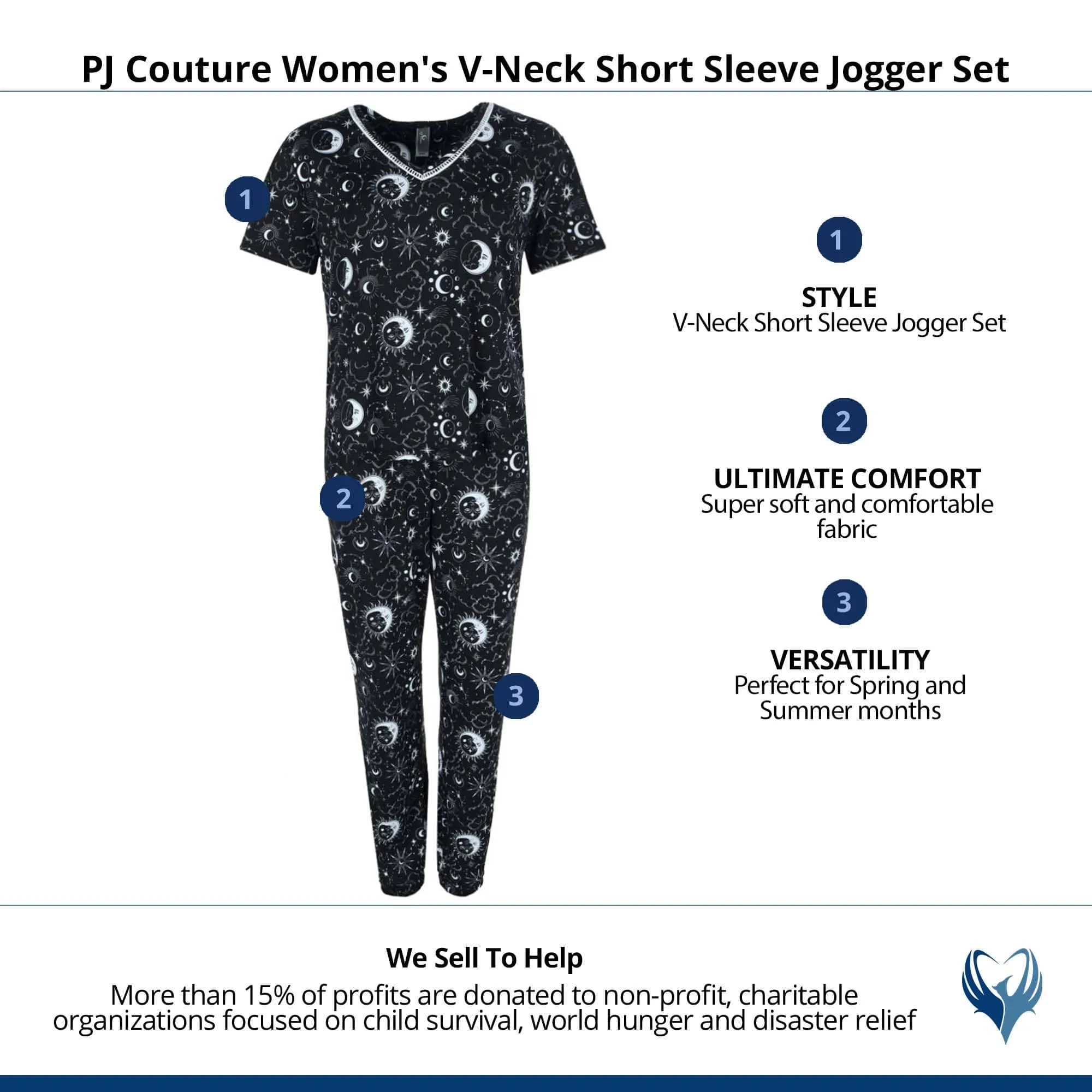 PJ Couture Women's V-Neck Short Sleeve Jogger Set