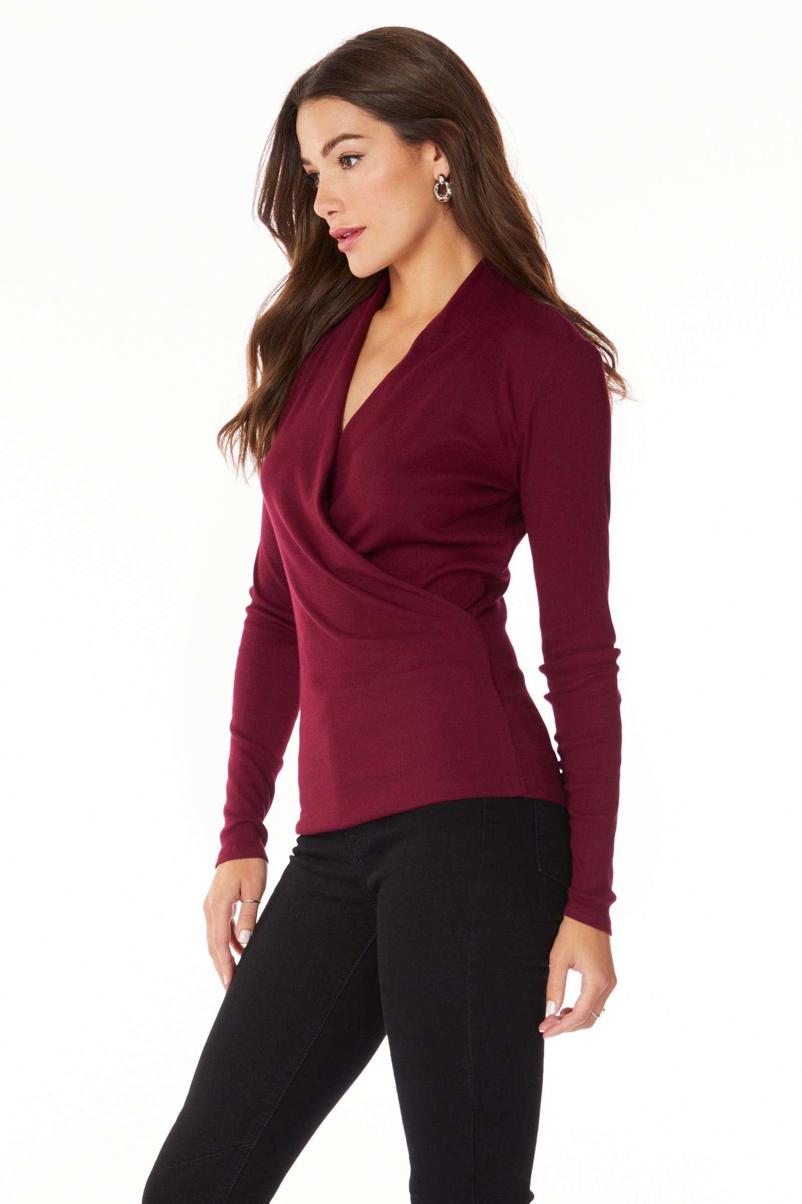 RIBBED SURPLICE TOP