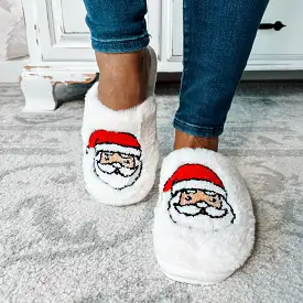 Santa Face Faux Rabbit Fur Slippers