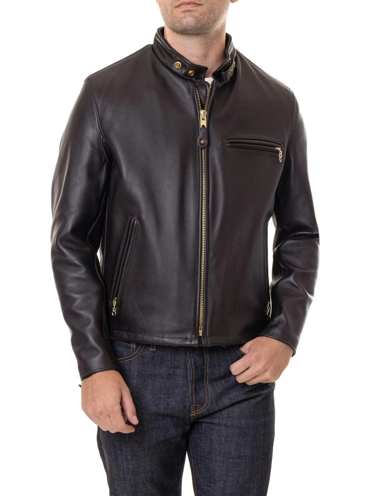 Schott NYC Mens 141 Cafe Racer Leather Motorcycle Jacket