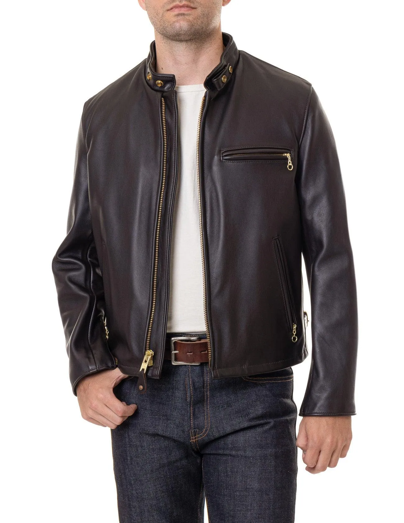 Schott NYC Mens 141 Cafe Racer Leather Motorcycle Jacket